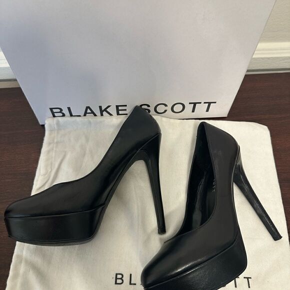 Blake Scott high heel block platform leather heels pump size 7,5 in black - Picture 6 of 9